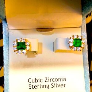 Green Stone Clear CZ Earrings